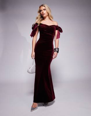 Forever New Petite Forever New Petite bow draped velvet maxi gown in oxblood-Red