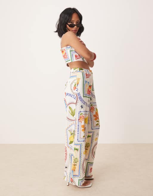 Forever New Petite - Broek van linnen met print, deel van co-ord set, 2 van 4
