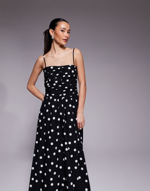 Forever New Petite cami maxi dress in black polka dot, 2 of 4