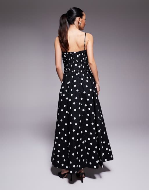Forever New Petite cami maxi dress in black polka dot, 3 of 4