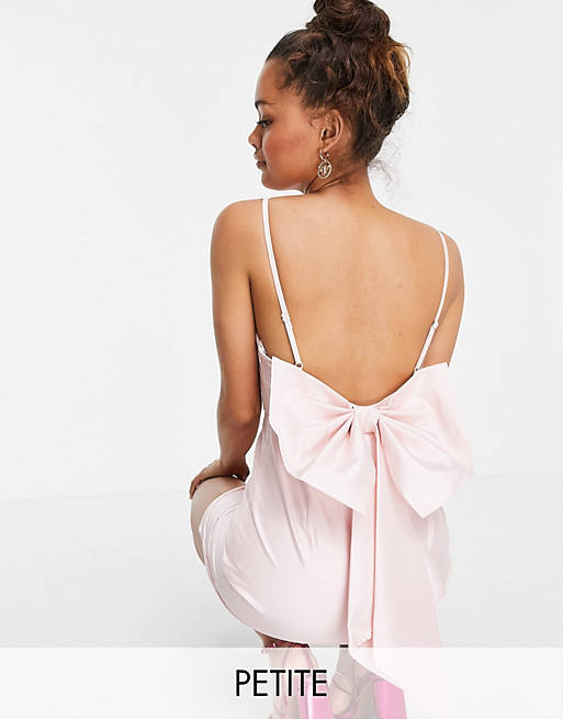 Forever New Petite cami wrap mini dress with bow back in blush