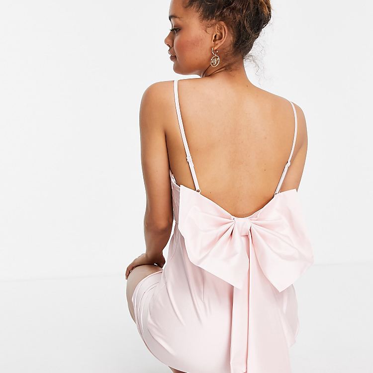 Forever New Petite cami wrap mini dress with bow back in blush ASOS