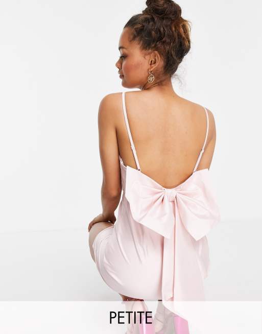 Forever New Petite cami wrap mini dress with bow back in blush