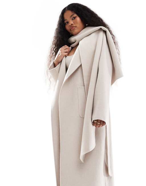 Forever New Petite - Cappotto color crema con sciarpa oversize, 4 di 4