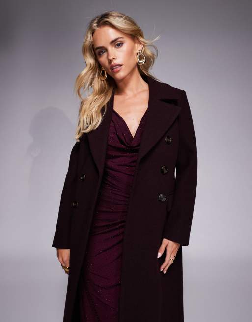Forever New Petite - Cappotto elegante al polpaccio color prugna intenso