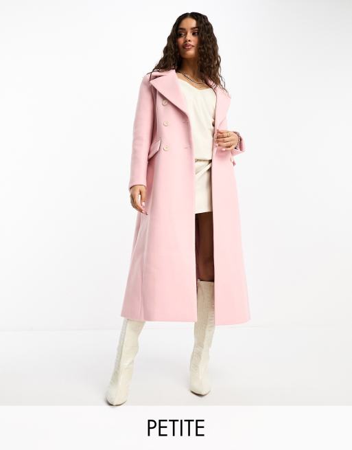 Forever New Petite - Cappotto lungo con dettaglio oversize rosa polvere