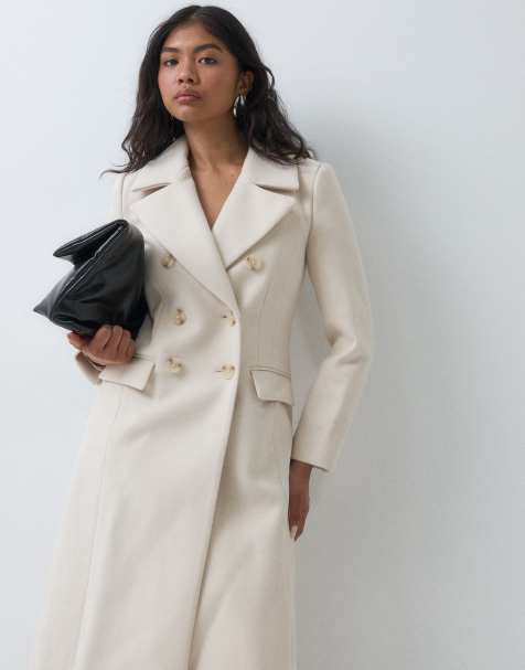 Forever New Petite cappotto lungo stretto in vita in bianco sporco - view 1