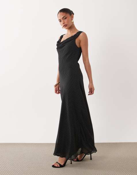 Forever New Petite chiffon off shoulder tie back detail maxi dress in spot - view 1