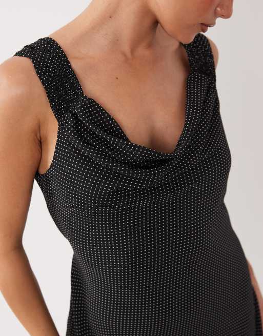 Forever New Petite chiffon off shoulder tie back detail maxi dress in spot, 3 of 4