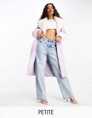 Forever New Petite contrast cuff faux fur midi coat in lilac