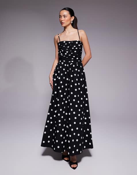 Forever New Petite cotton cami maxi dress in black polka dot - view 1