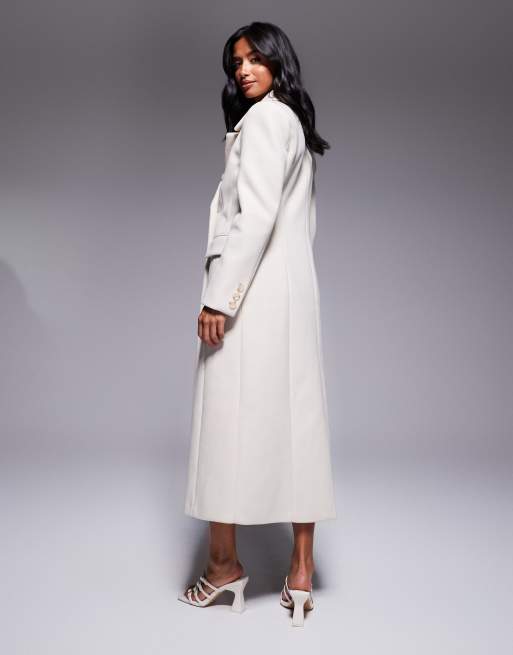 Forever New Petite - Cremehvid elegant longline-frakke i duster-stil, 2 af 4
