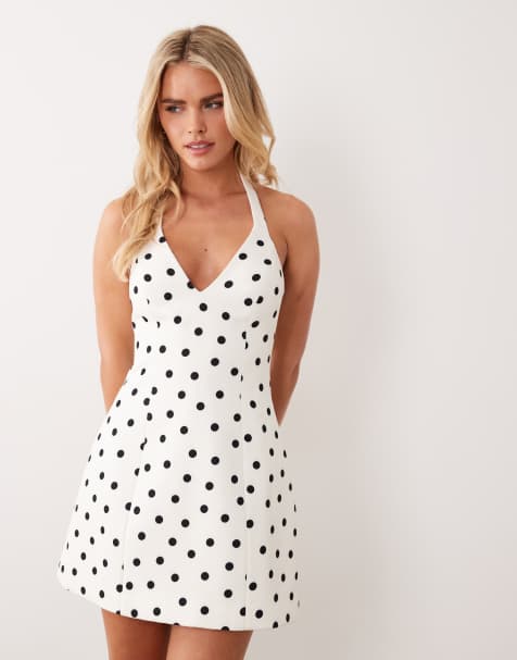 Forever New Petite crepe halter mini dress in porcelain spot - view 1