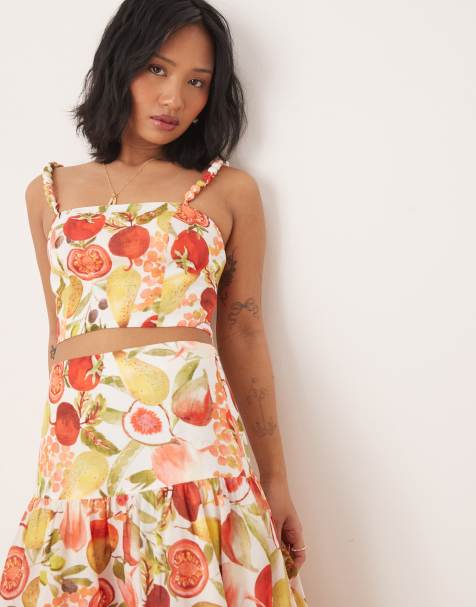 Forever New Petite crop top co-ord in red fruit print - view 1