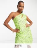 [Forever New Petite] Forever New Petite cut out drape sequin mini dress in lime-Green 4 Lime