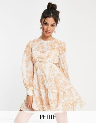 Forever New Petite cut-out mini dress in ochre floral