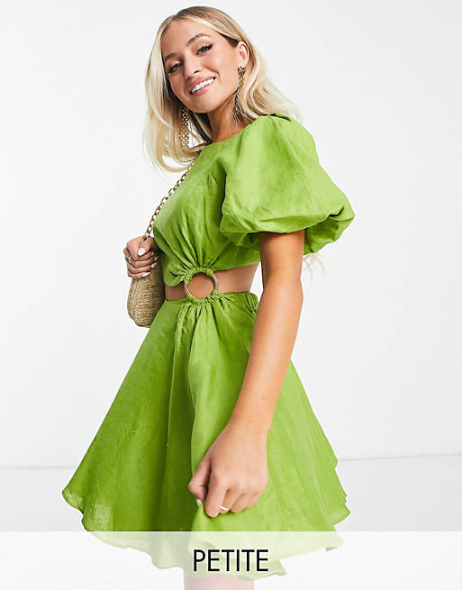 Forever New Petite cut out mini dress in olive green