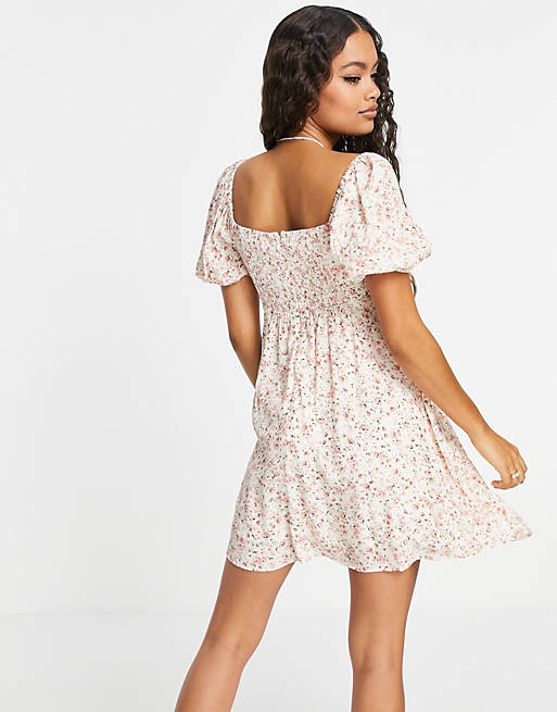 Dresses Forever New Petite cut out puff sleeve mini dress in ditsy floral 