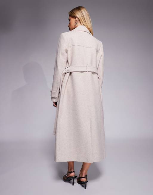 Forever New Petite double breasted maxi coat in stone, 4 of 4