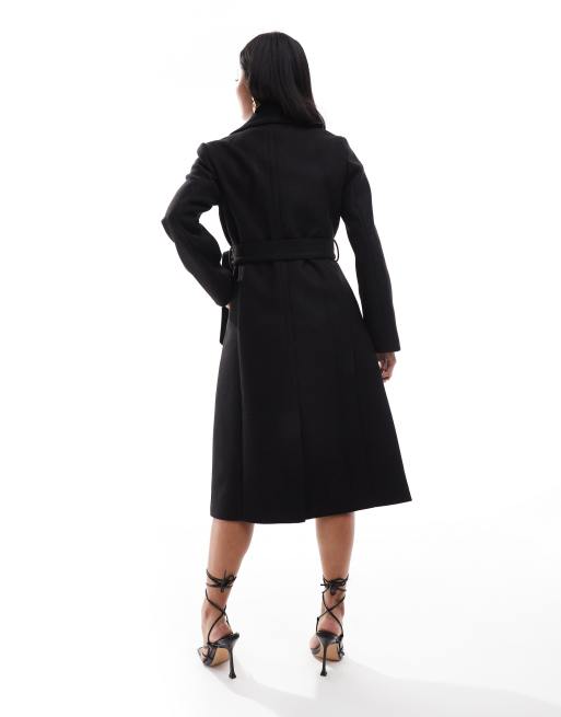 Forever New Petite – Elegancki kopertowy płaszcz w czarnym kolorze, 4 z 4