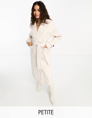 Forever New Petite - Elegant Slå-Om-Frakke Med Bindebælte I Cremefarve-Hvid