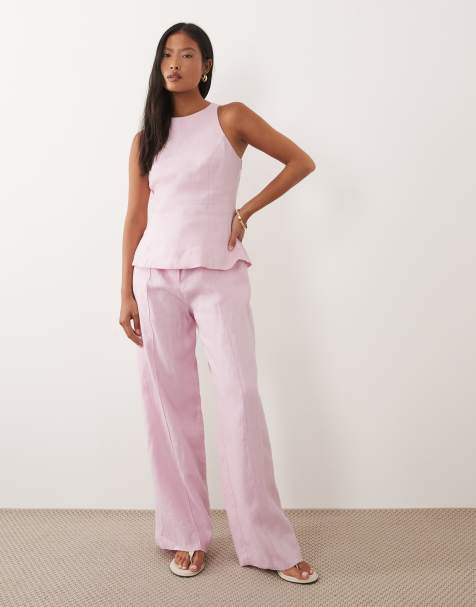 Forever New Petite - Elegante broek van linnenmix met wijde pijpen in lichtroze, deel van co-ord set - view 1