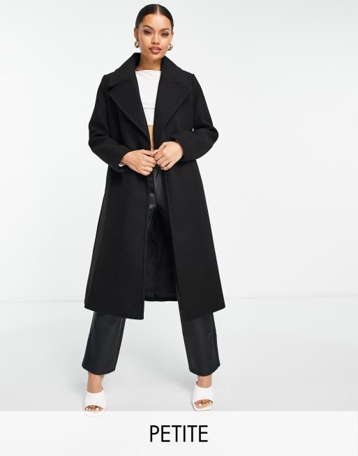 Forever New Petite – Eleganter Wickelmantel in Schwarz mit Bindegürtel