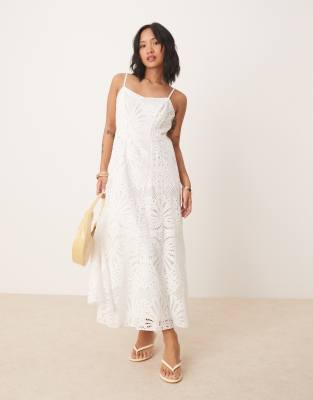 Forever New Petite embroidered broderie midaxi dress in porcelain - view 1