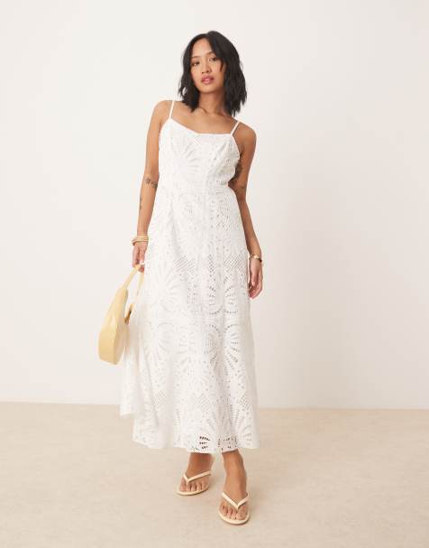 Forever New Petite embroidered broderie midaxi dress in porcelain