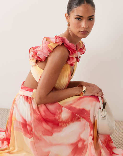 Forever New Petite exclusive rosette maxi dress in lemon floral print, 3 of 4