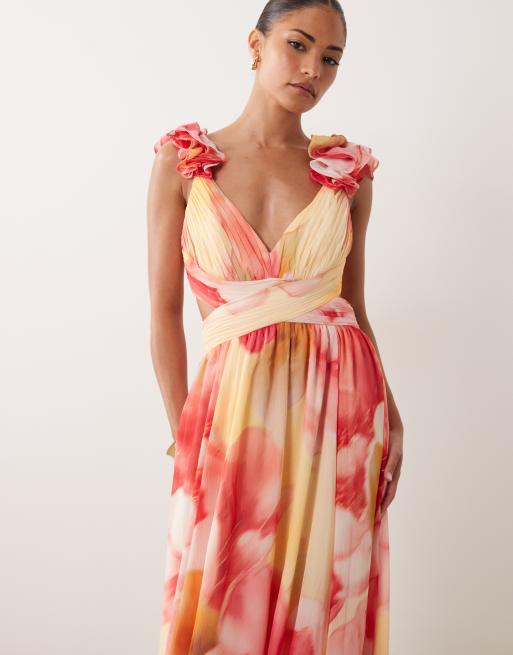 Forever New Petite exclusive rosette maxi dress in lemon floral print, 4 of 4