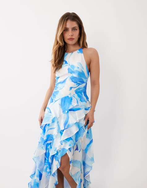 Forever New Petite Exclusive to ASOS Jianna ruffle tier maxi dress in blue floral - view 1