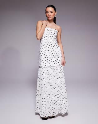 Forever New Petite - Exklusives, trägerloses Maxikleid in Weiß mit Polka Dots, tiefer Taille und plissiertem, transparen...