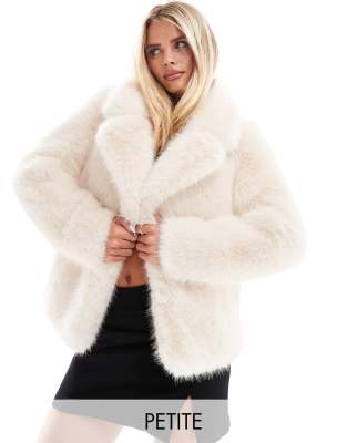 Forever New Petite faux fur coat in beige