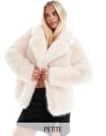 [Forever New Petite] Forever New Petite faux fur coat in beige-Neutral 14 Beige