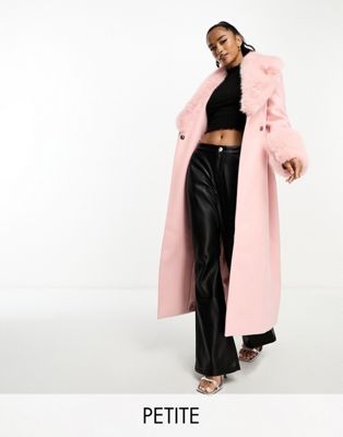 Forever New Petite faux fur maxi coat in baby pink