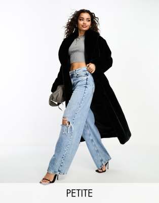 Forever New Petite faux fur maxi coat in black