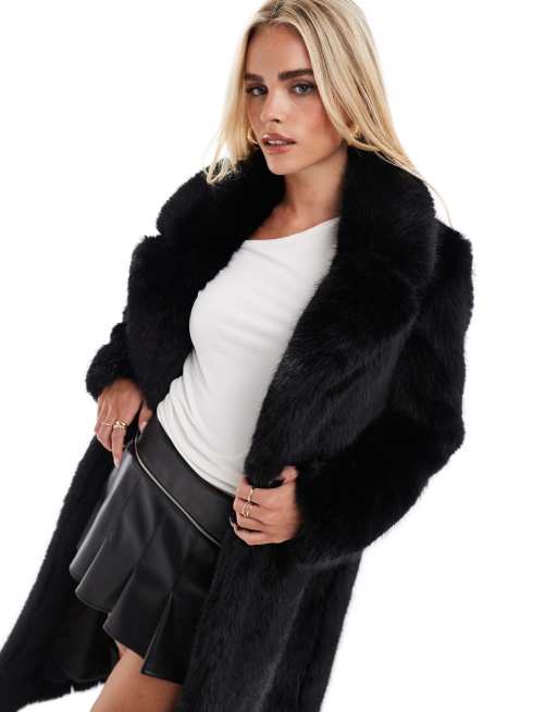 Forever New Petite faux fur maxi coat in black, 4 of 4