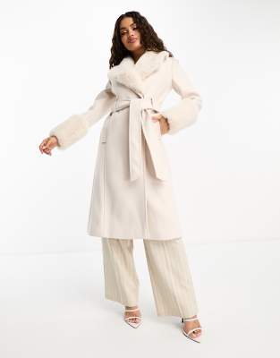 Forever New Petite formal cocoon coat in cream