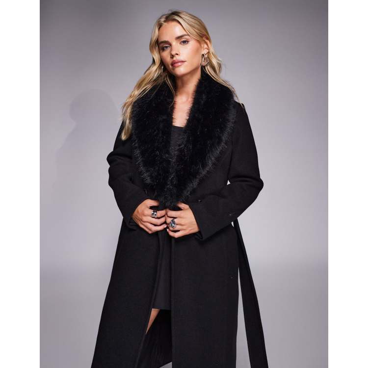 Forever New Petite formal belted longline detachable faux fur