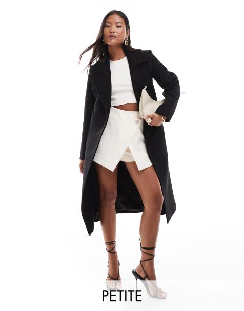 Forever New Petite formal wrap coat in black - view 1