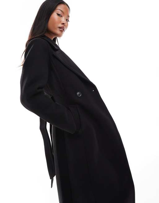Forever New Petite formal wrap coat in black ASOS