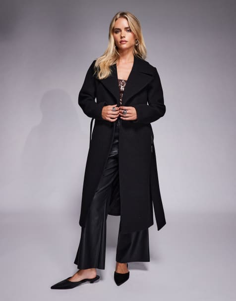 Forever New Petite formal wrap coat in black - view 1