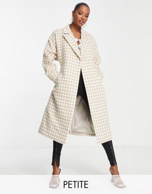 Forever New Petite formal wrap coat in herringbone check-Grey