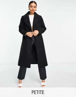 Forever New Petite formal wrap coat with tie belt in black - ASOS Price Checker