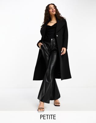 Forever New Petite formal wrap coat with tie belt in black