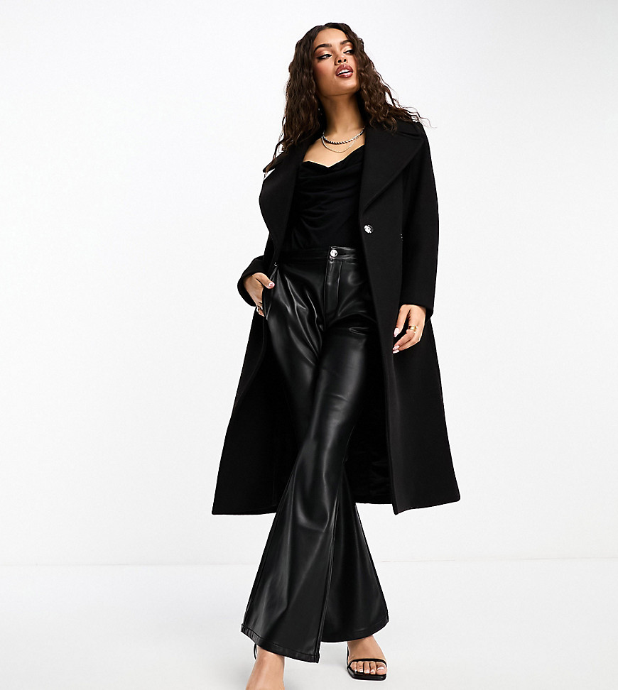 Forever New Petite formal wrap coat with tie belt in black