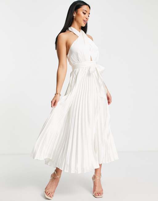 Forever New Petite - Geplooide midi jurk met halternek in wit, 4 van 4