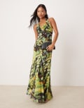 [Forever New Petite] Forever New Petite halter maxi dress in butterfly print-Green 4 Lime