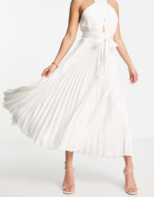 Forever New Petite halter neck pleated midi dress in white